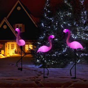 Solar Flamingo Garden Lights – Set of 1 or 3 Flamingos with Solar Panel | Waterproof Outdoor Yard, Lawn, Pathway Decor